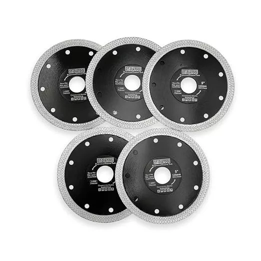 DT-DIATOOL Diamond Tile Blade 5 Inch 5pcs Diamond Turbo X Mesh Rim Segement Circular Saw Blade for Procelain Ceramic Stoneware Marble Granite Fits 5/8"-7/8" Arbor