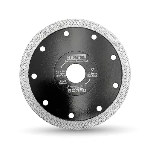 DT-DIATOOL Diamond Tile Blade 5 Inch Diamond Turbo X Mesh Rim Segement Circular Saw Blade for Procelain Ceramic Stoneware Marble Granite Fits 5/8"-7/8" Arbor