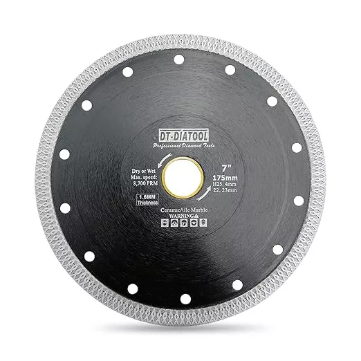 DT-DIATOOL Diamond Tile Blade 7 Inch Diamond Turbo X Mesh Rim Segement Circular Saw Blade for Procelain Ceramic Stoneware Marble Granite Fits 5/8"-7/8" Arbor