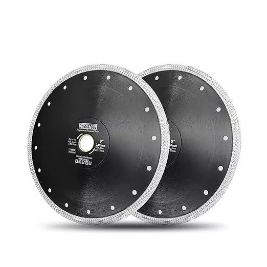 DT-DIATOOL Diamond Tile Blade 9 Inch 2pcs Diamond Turbo X Mesh Rim Segement Circular Saw Blade for Procelain Ceramic Stoneware Marble Granite Fits 5/8"-7/8" Arbor