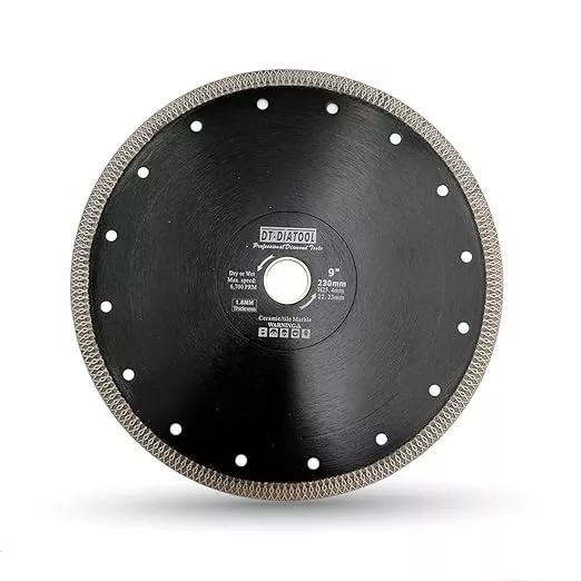 DT-DIATOOL Diamond Tile Blade 9 Inch Diamond Turbo X Mesh Rim Segement Circular Saw Blade for Procelain Ceramic Stoneware Marble Granite Fits 5/8"-7/8" Arbor