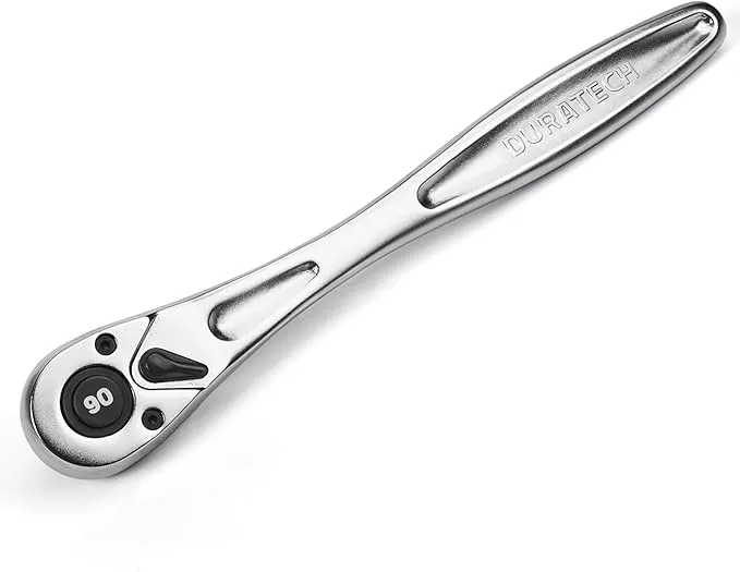 DURATECH 3/8 Inch Drive Ratchet Handle, Ratchet Socket Wrench, 90 Tooth, 8-3/8 Inch Length, Heavy Duty, Professional Ratchets, Quick-release Reversible, Premium Chrome Alloy Made, Polish Chrome Finish