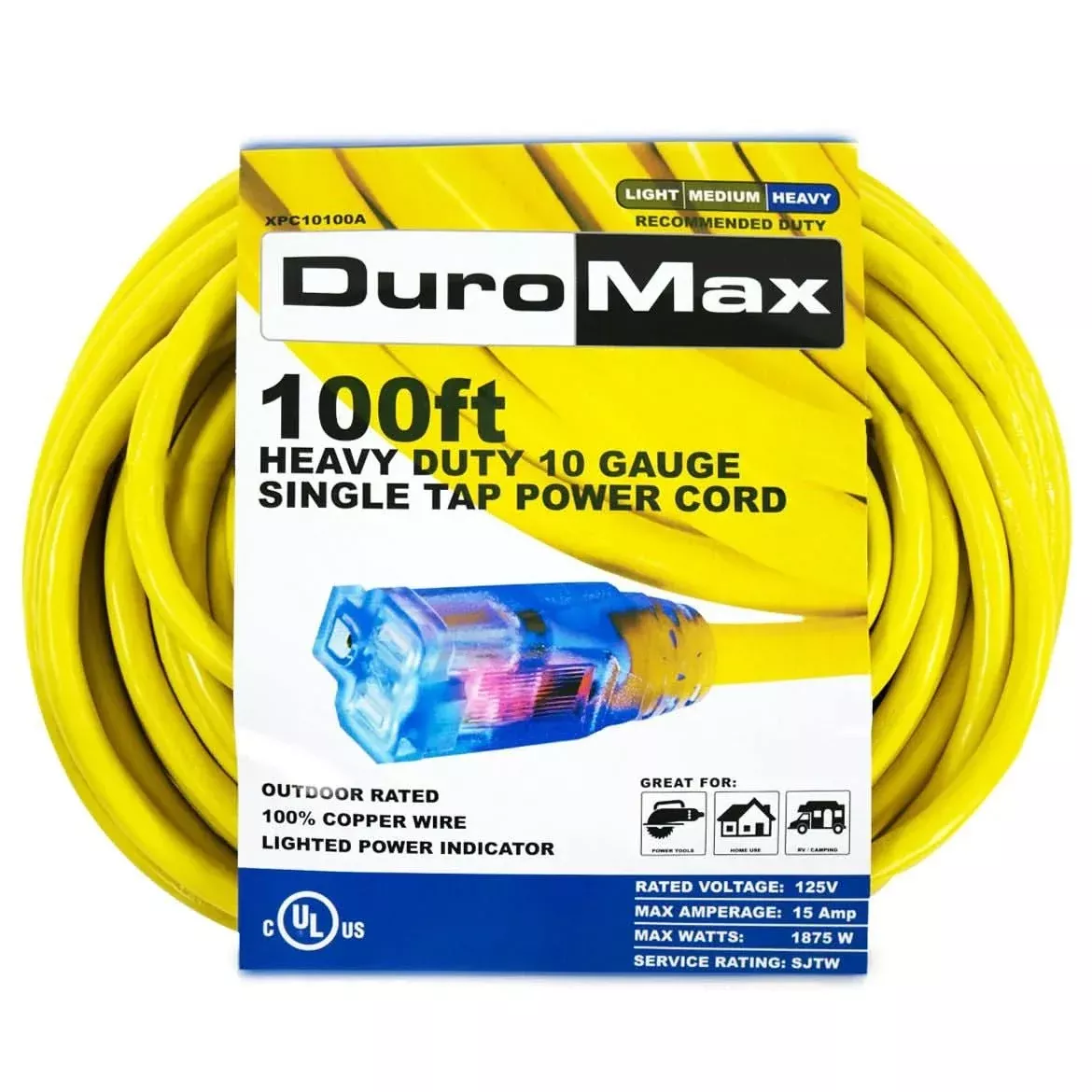 DuroMax XPC10100A 100-Foot 10-Gauge Single Tap Extension Power Cord