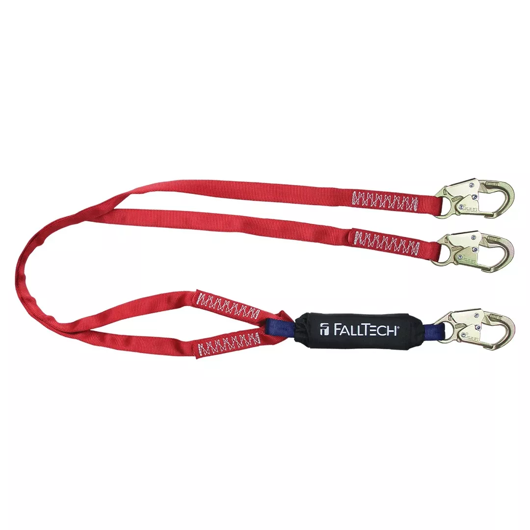 FallTech 6' Ironman Energy Absorbing Double-leg Lanyard w/ Steel Snap Hooks 8247BY