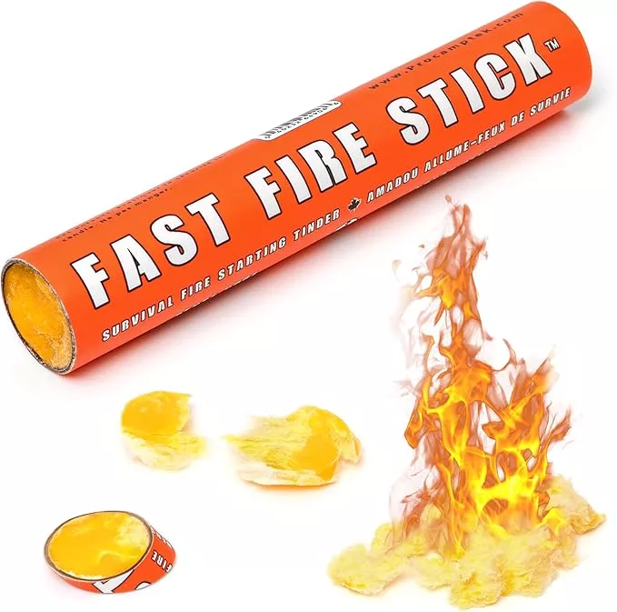 Fast Fire Stick - Survival Fire Starting Tinder, New Fat Rope Stick Version, Best Firestarter for Emergency, Survival, Campfire, Bushcraft, and Hiking - Waterproof & Non-Toxic