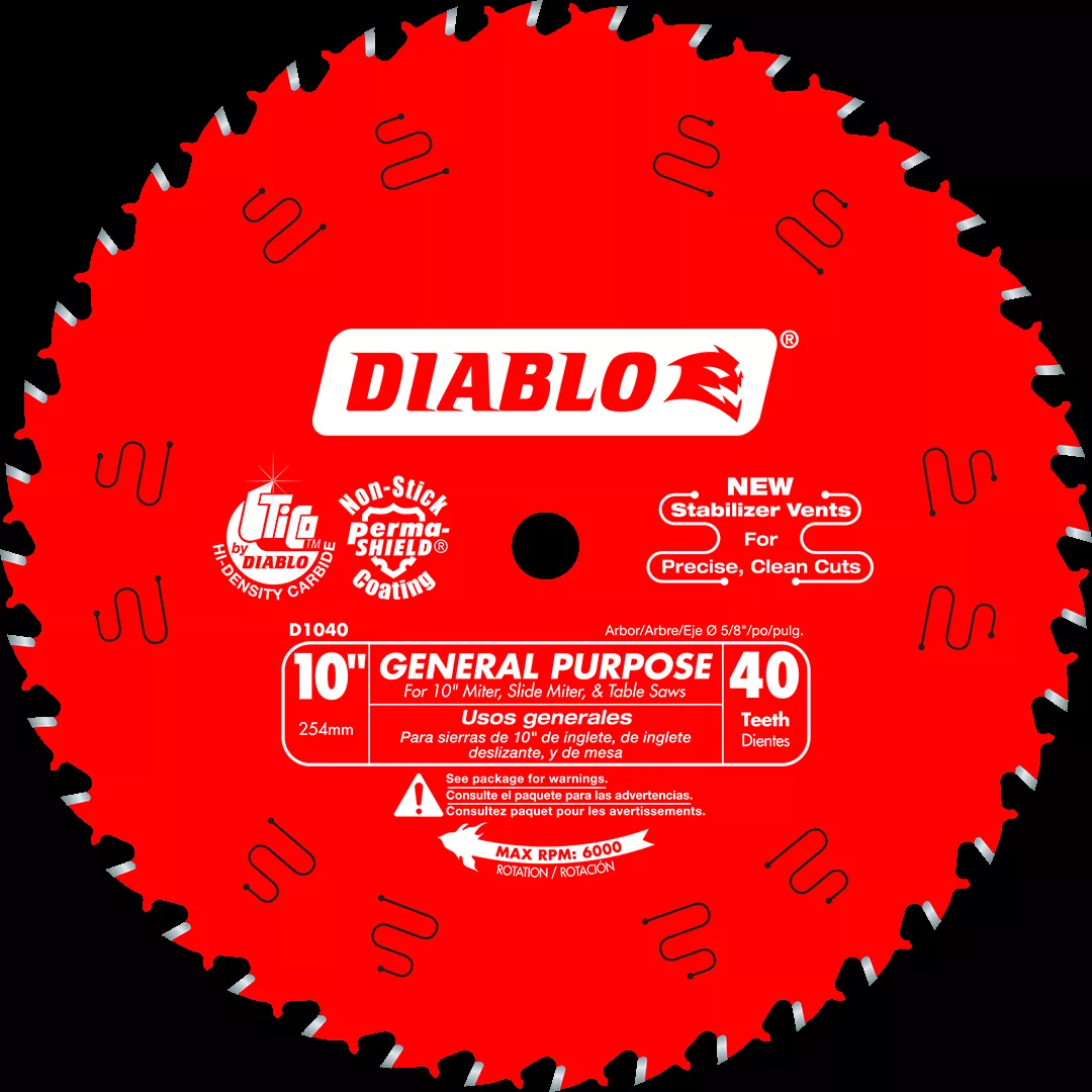 Freud Diablo 10" 40-Tooth Wood General Purpose Circular Saw Blade D1040X