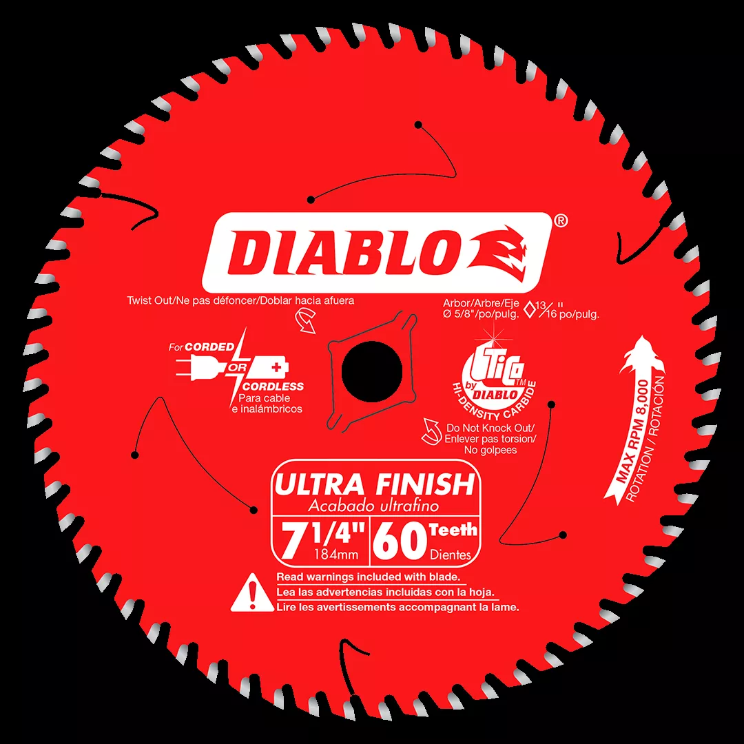 Freud Diablo 7-1/4" 60-Tooth Wood Ultra Finish Circular Saw Blade D0760A
