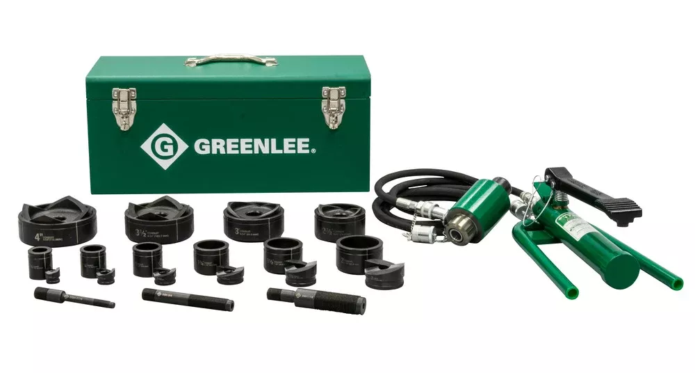 Greenlee 7610SB 11-Ton Hydraulic Knockout Kit with Foot Pump and Slug-Buster 1/2" - 4"