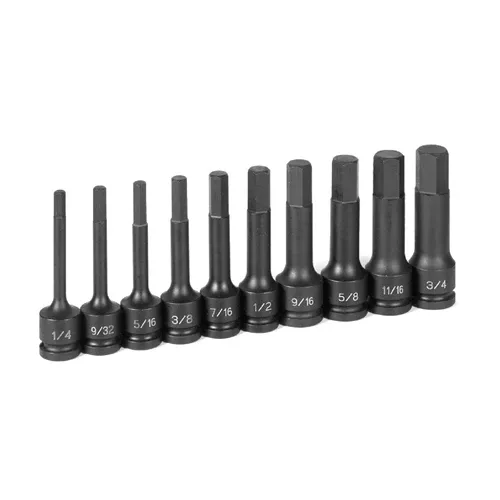 Grey Pneumatic 10 Piece 1/2" Drive SAE 4" Length Hex Driver Set 1340H
