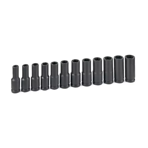Grey Pneumatic 12 Piece 1/2" Drive 6-Point Deep Length Magnetic Impact Socket Set (Metric) 1512MDG
