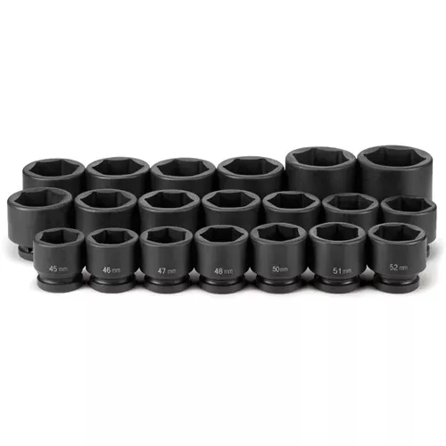 Grey Pneumatic 20 Piece 1'' Drive 6-Point Standard Length Impact Socket Set (Metric) 9020M
