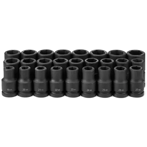 Grey Pneumatic 26 Piece 1'' Drive 6-Point Deep Length Impact Socket Set (Metric) 9026MD