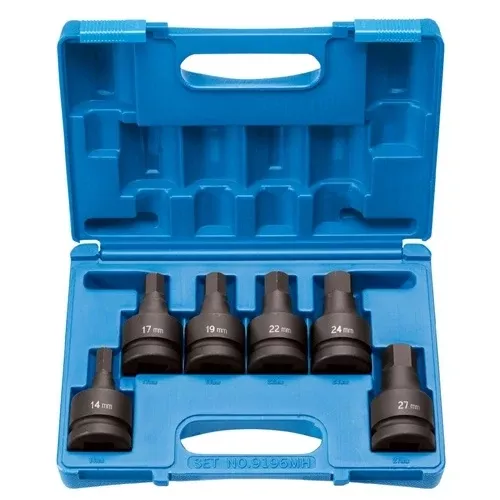 Grey Pneumatic 6 Piece 1'' Drive Hex Standard Length Impact Socket Set (Metric) 9196MH