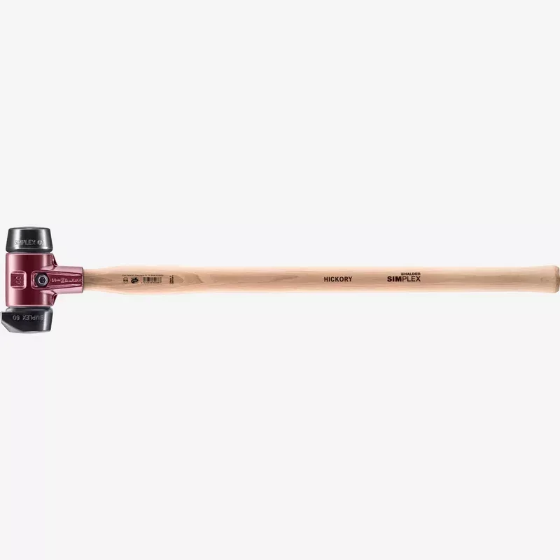 Halder Simplex Long Handle Mallet with Black Rubber/STAND-UP Black Rubber Inserts and Cast Iron Housing, 2.36" / 68.78 oz.