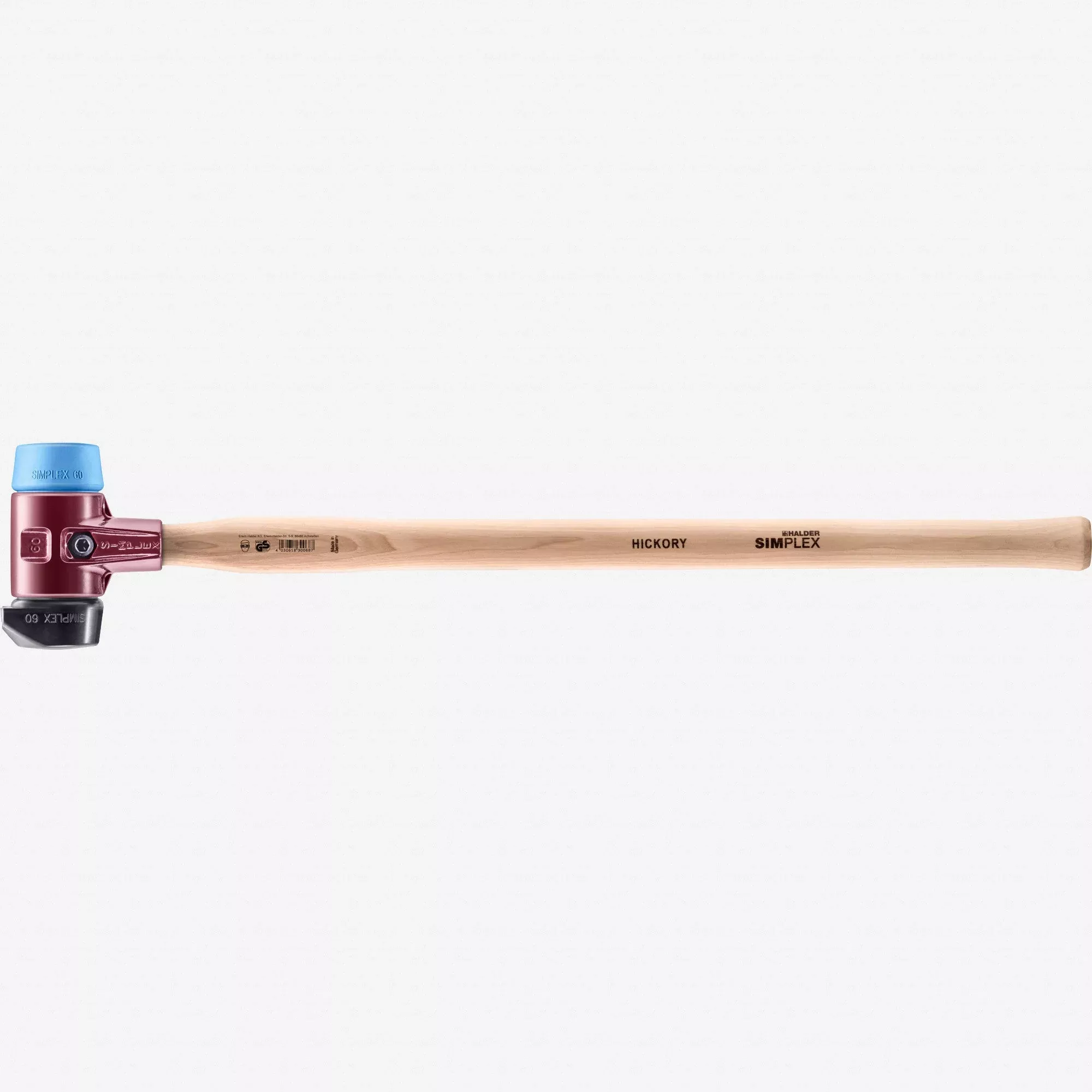 Halder Simplex Long Handle Mallet with Soft Blue Rubber/STAND-UP Black Rubber Inserts and Cast Iron Housing, 2.36" / 64.73 oz.