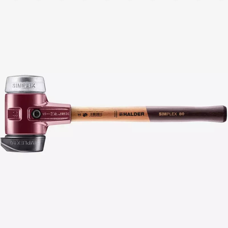 Halder Simplex Mallet with Aluminum and STAND-UP Black Rubber Inserts / Cast Iron Housing and Wood Handle, 2.36" / 64.55 oz.