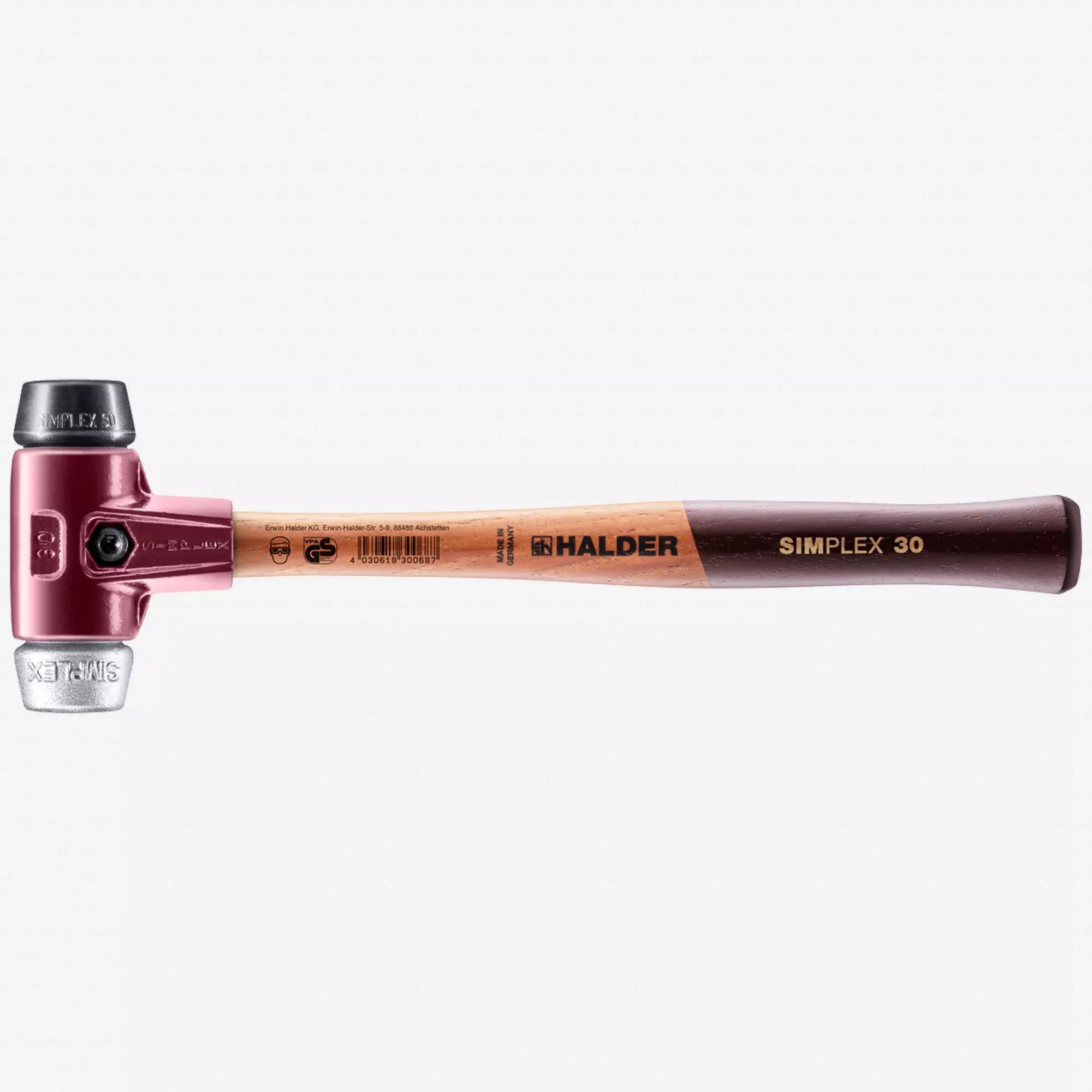 Halder Simplex Mallet with Black Rubber/Aluminum Inserts and Cast Iron Housing, 1.18" / 13.23 oz.