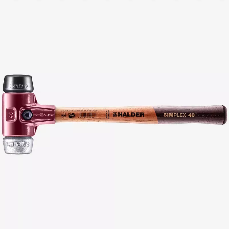 Halder Simplex Mallet with Black Rubber/Aluminum Inserts and Cast Iron Housing, 1.57" / 24.69 oz.