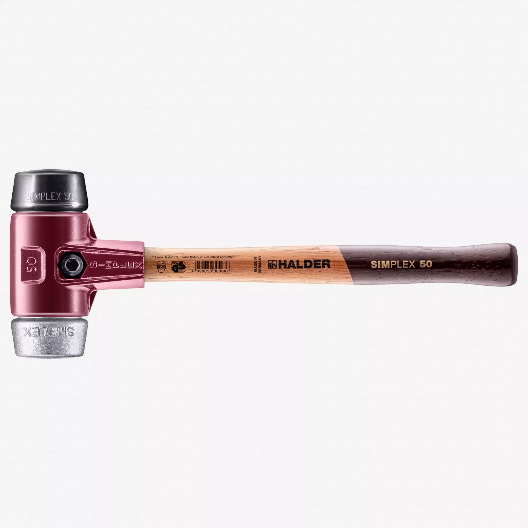 Halder Simplex Mallet with Black Rubber/Aluminum Inserts and Cast Iron Housing, 1.97" / 42.33 oz.