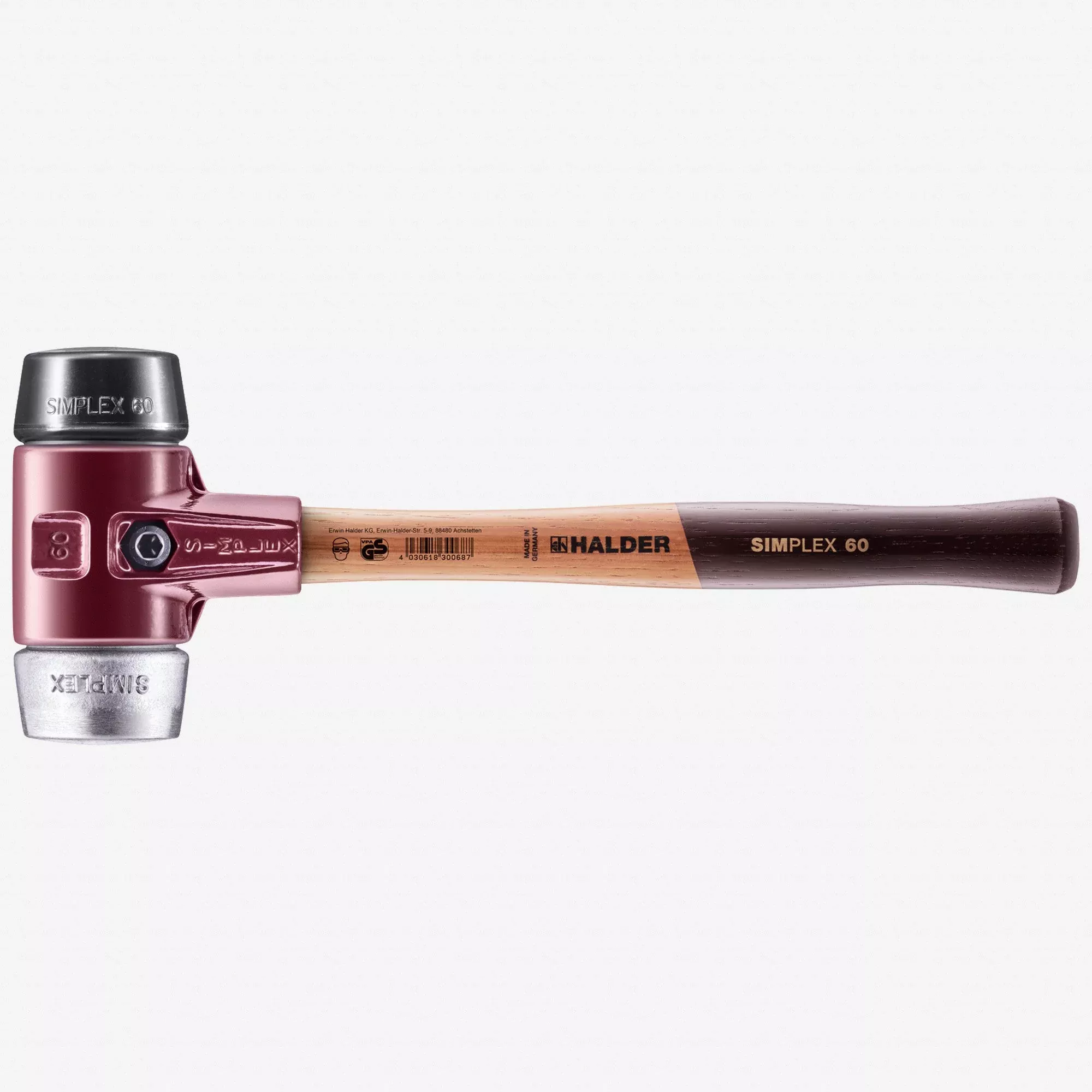 Halder Simplex Mallet with Black Rubber/Aluminum Inserts and Cast Iron Housing, 2.36" / 63.49 oz.