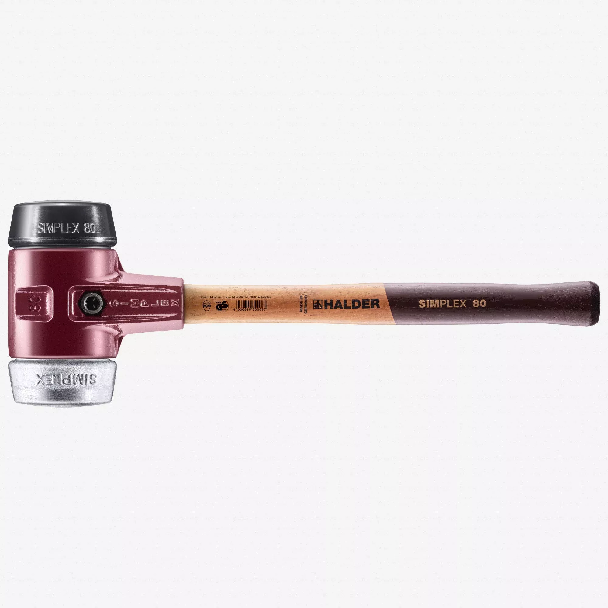 Halder Simplex Mallet with Black Rubber/Aluminum Inserts and Cast Iron Housing, 3.15" / 123.46 oz.