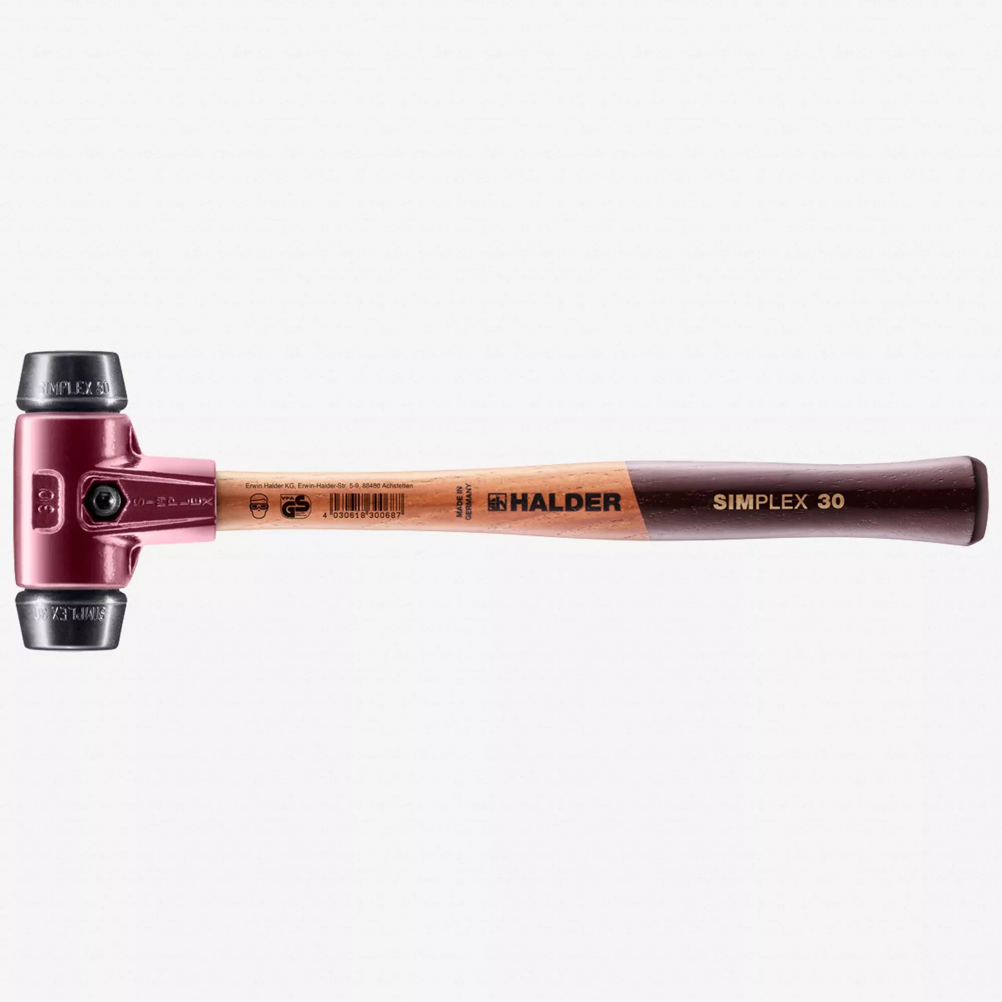 Halder Simplex Mallet with Black Rubber Inserts and Cast Iron Housing, 1.18" / 12.17 oz.