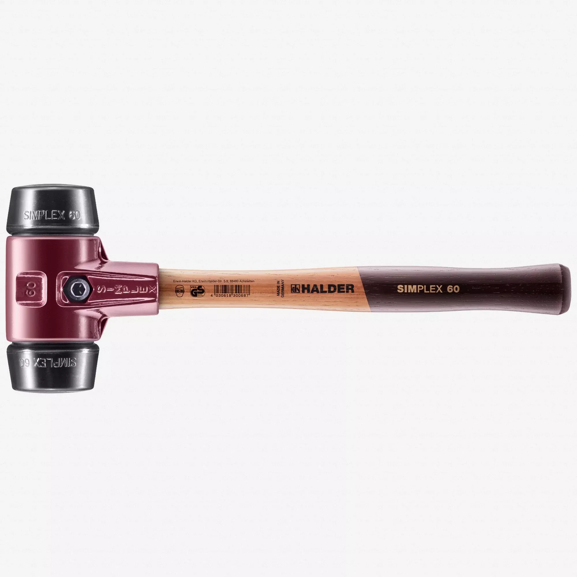 Halder Simplex Mallet with Black Rubber Inserts and Cast Iron Housing, 2.36" / 54.67 oz.