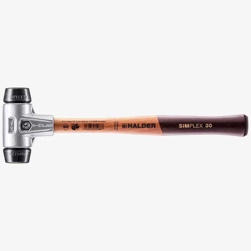 Halder Simplex Mallet with Black Rubber Inserts and Lightweight Aluminum Housing, 1.18" / 7.41 oz.