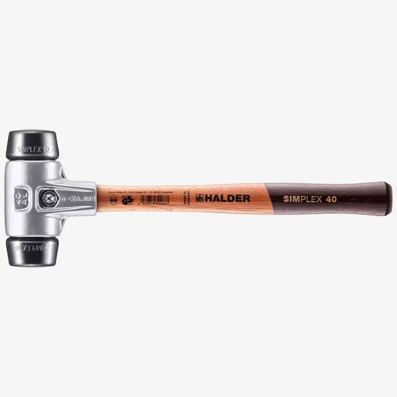 Halder Simplex Mallet with Black Rubber Inserts and Lightweight Aluminum Housing, 1.57" / 14.29 oz.