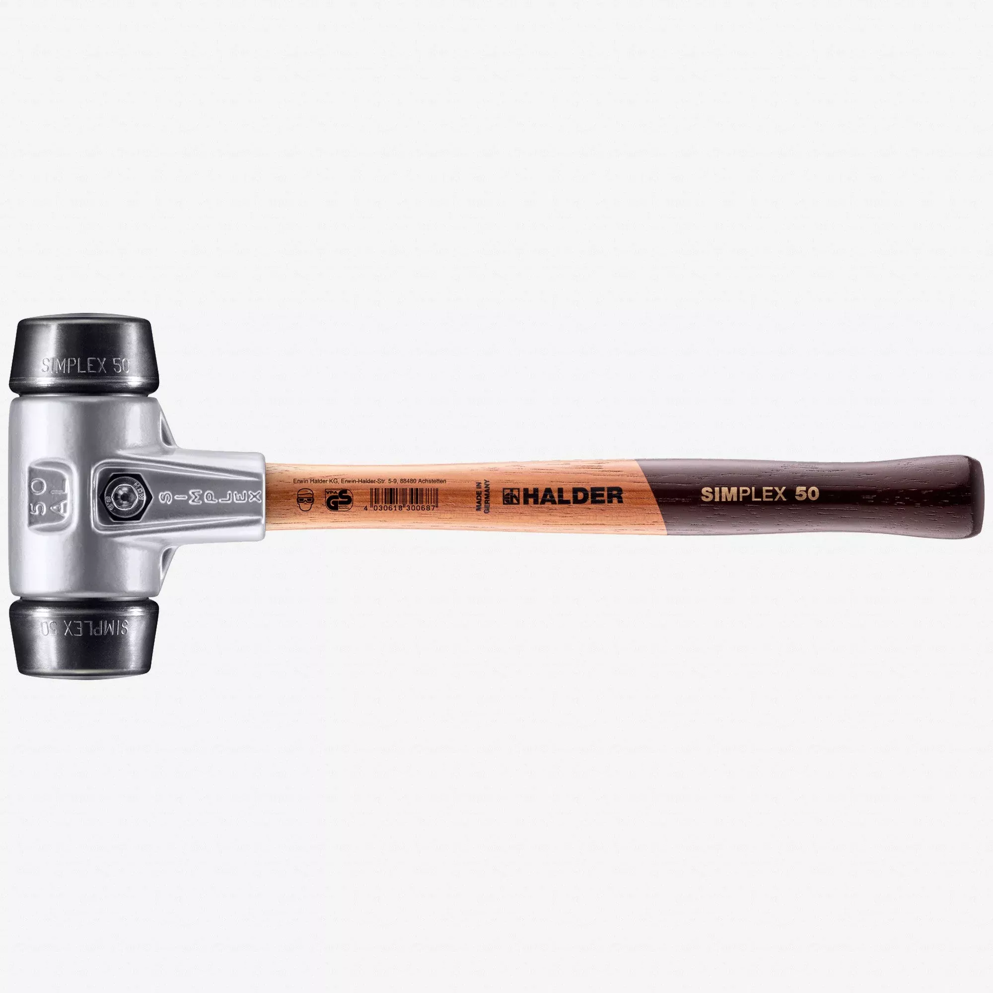 Halder Simplex Mallet with Black Rubber Inserts and Lightweight Aluminum Housing, 1.97" / 26.1 oz.