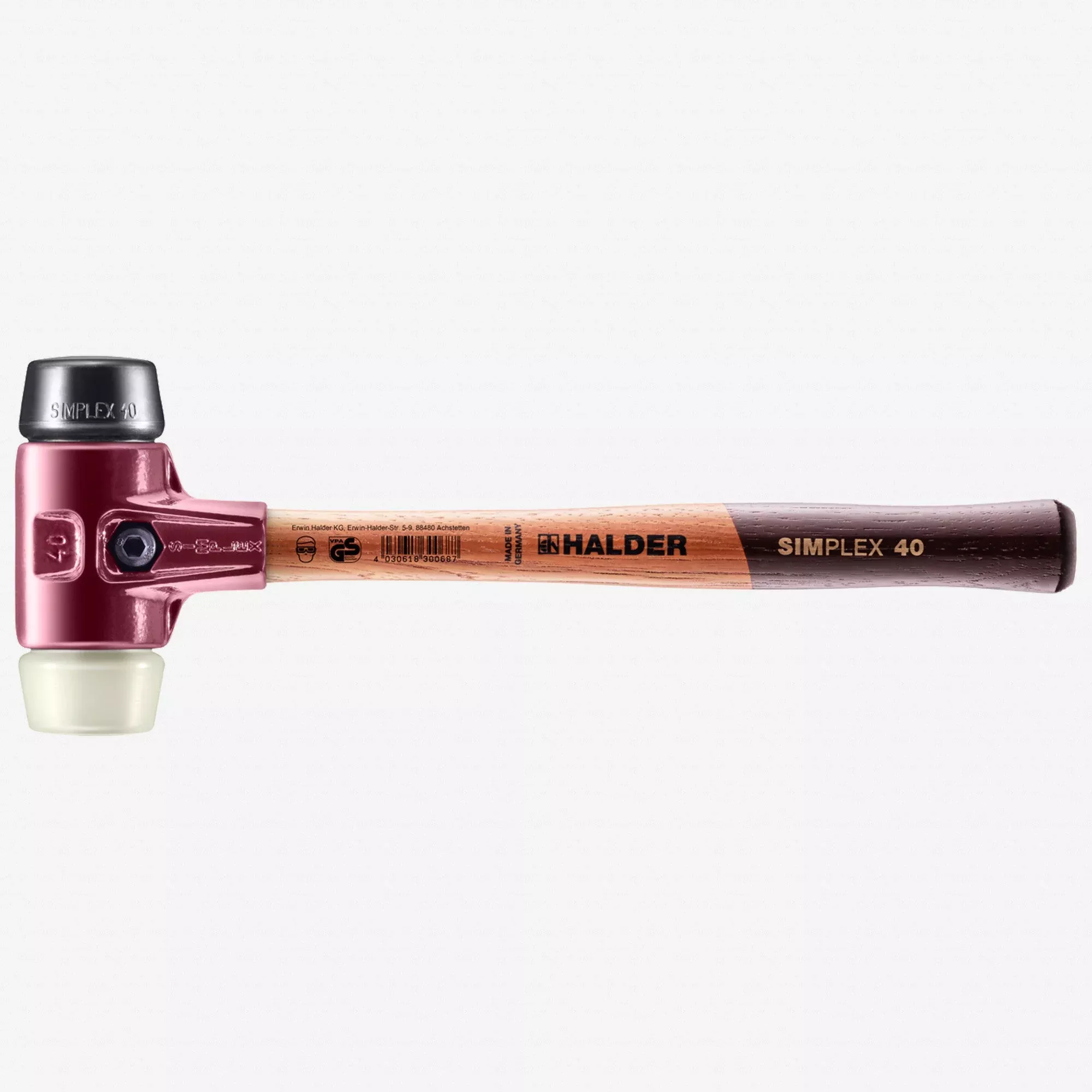 Halder Simplex Mallet with Black Rubber/Nylon Inserts and Cast Iron Housing, 1.57" / 22.93 oz.