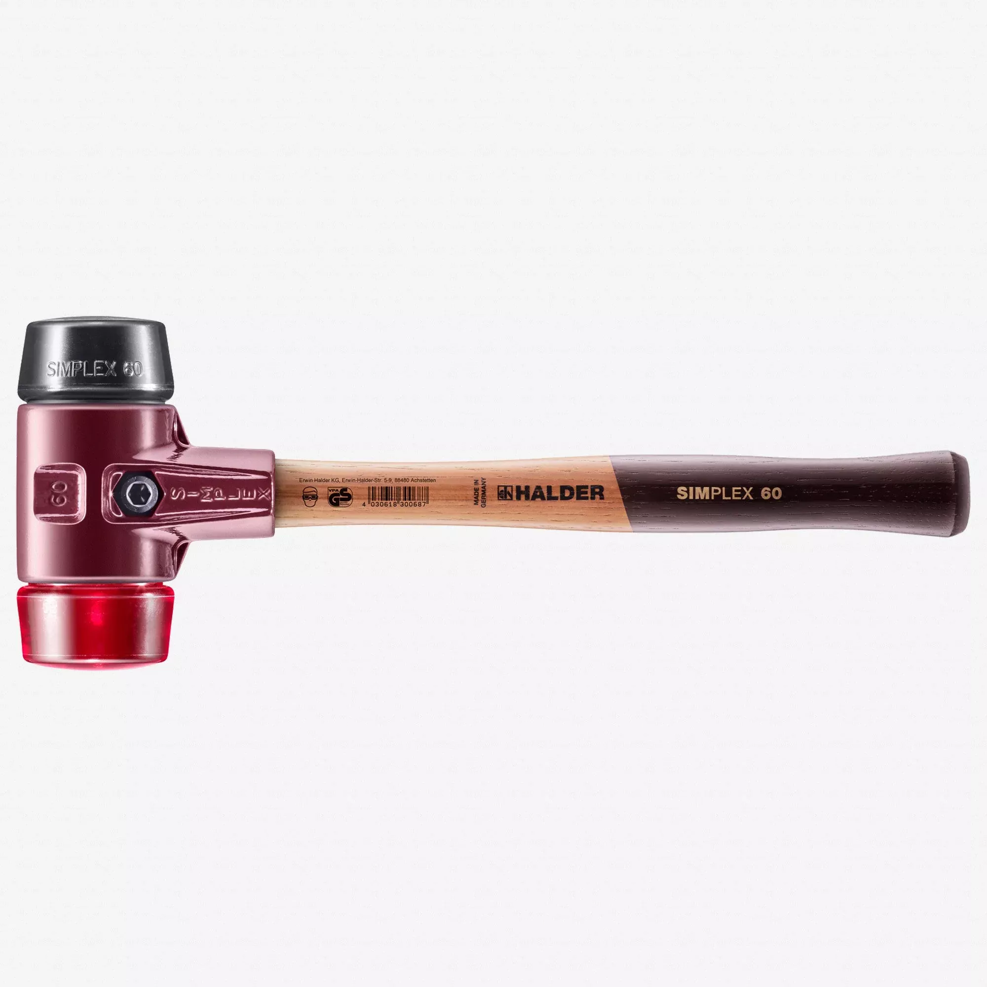 Halder Simplex Mallet with Black Rubber/Red Plastic Inserts and Cast Iron Housing, 2.36" / 52.91 oz.