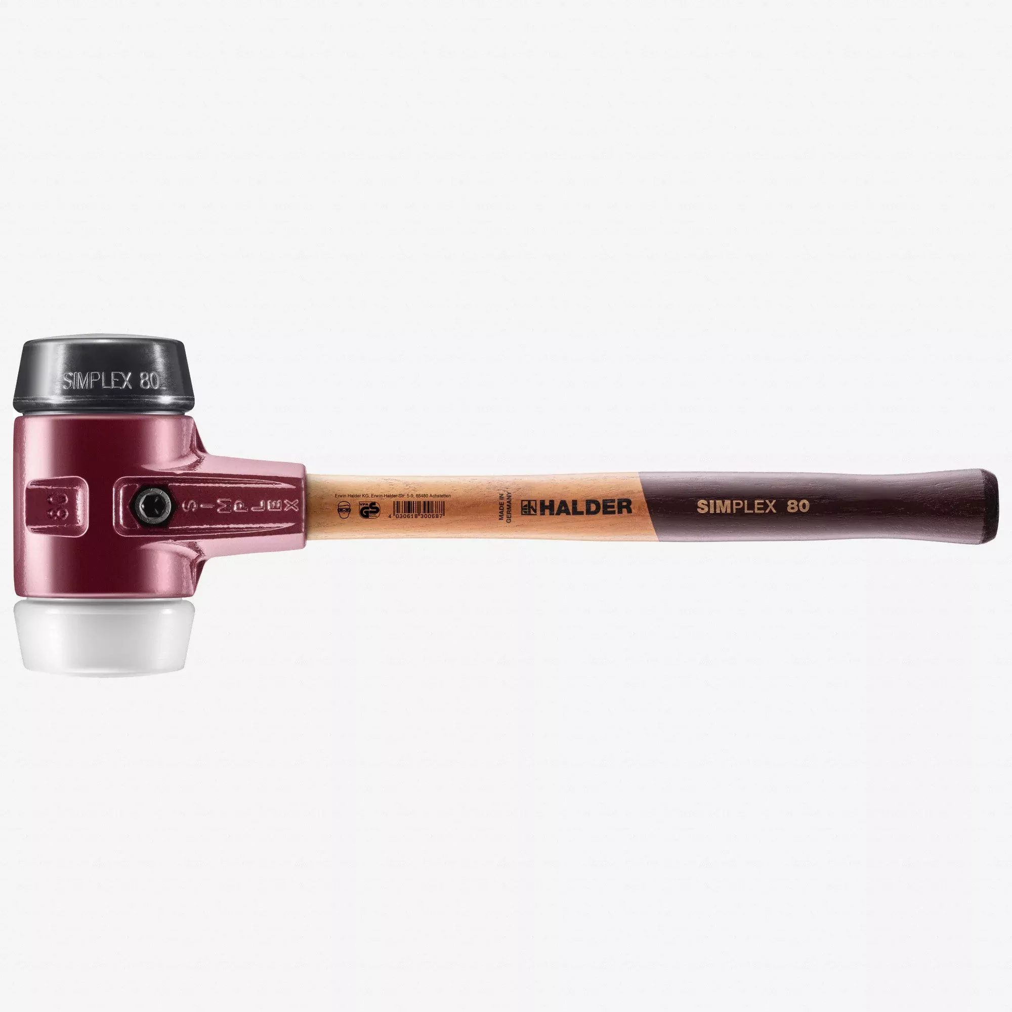 Halder Simplex Mallet with Black Rubber/Superplastic Inserts and Cast Iron Housing, 3.15" / 97.71 oz.