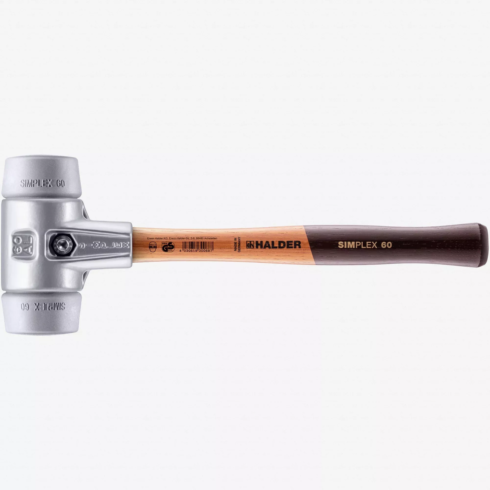 Halder Simplex Mallet with Grey TPE Inserts and Lightweight Aluminum Housing, 2.36" / 29.1 oz.