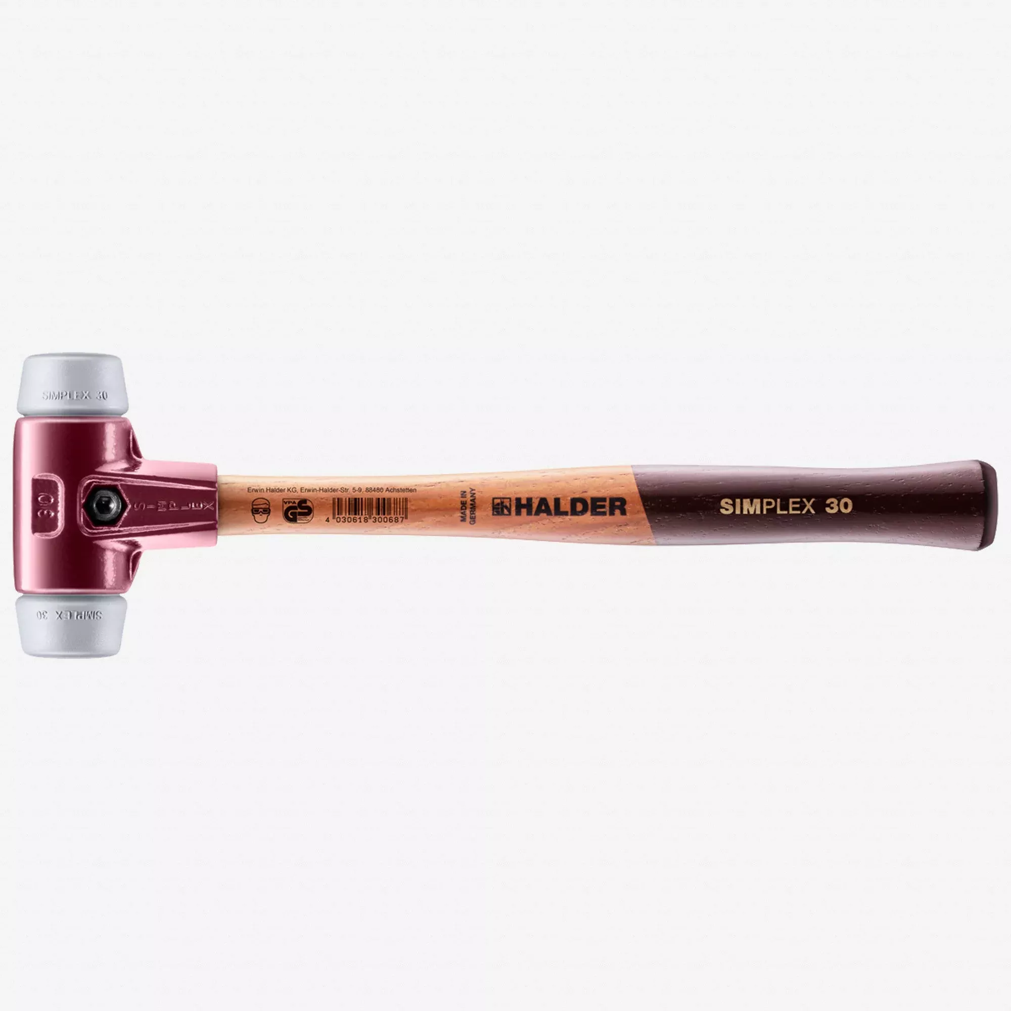 Halder Simplex Mallet with Non-Marring Grey Rubber Inserts and Cast Iron Housing, 1.18" / 11.82 oz.