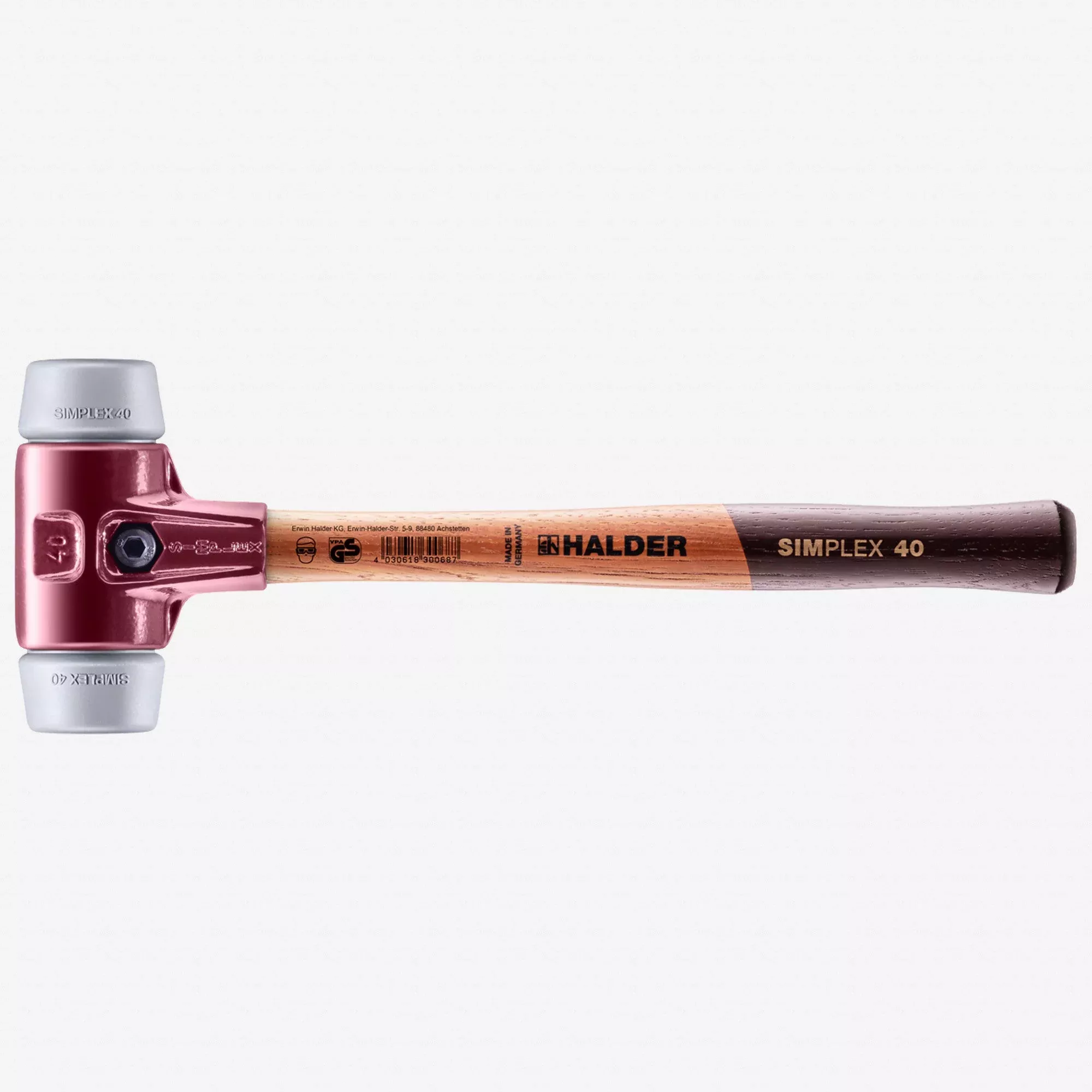 Halder Simplex Mallet with Non-Marring Grey Rubber Inserts and Cast Iron Housing, 1.57" / 21.16 oz.