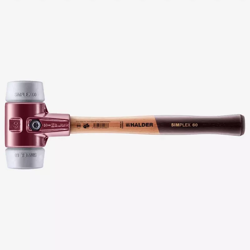 Halder Simplex Mallet with Non-Marring Grey Rubber Inserts and Cast Iron Housing, 2.36" / 50.09 oz.