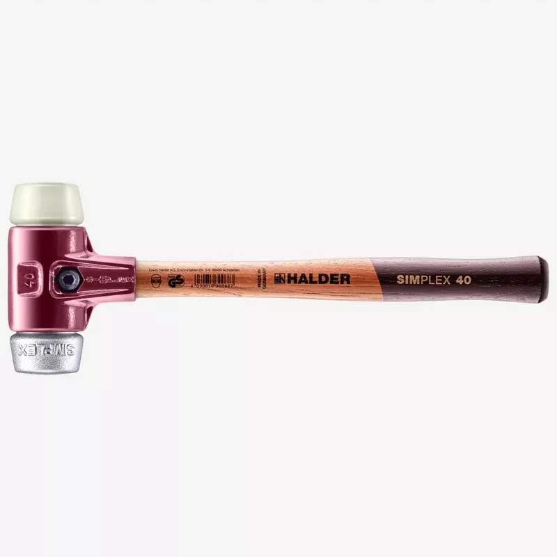 Halder Simplex Mallet with Nylon and Aluminum Inserts / Cast Iron Housing and Wood Handle, 1.18" / 12.7 oz.