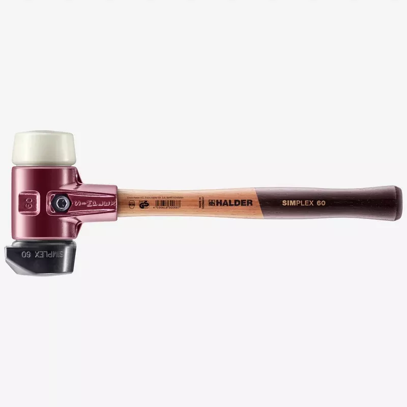 Halder Simplex Mallet with Nylon/STAND-UP Black Rubber Inserts and Cast Iron Housing, 2.36" / 54.67 oz.