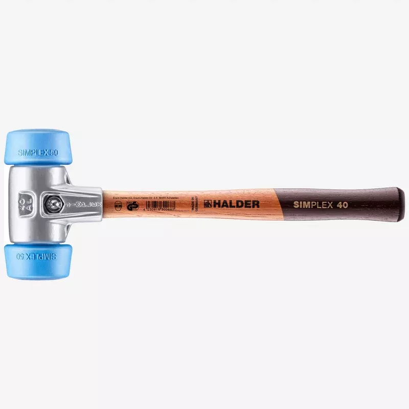Halder Simplex Mallet with Oversized Soft Blue Rubber Inserts and Lightweight Alumimum Housing, 2.36" / 29.1 oz.