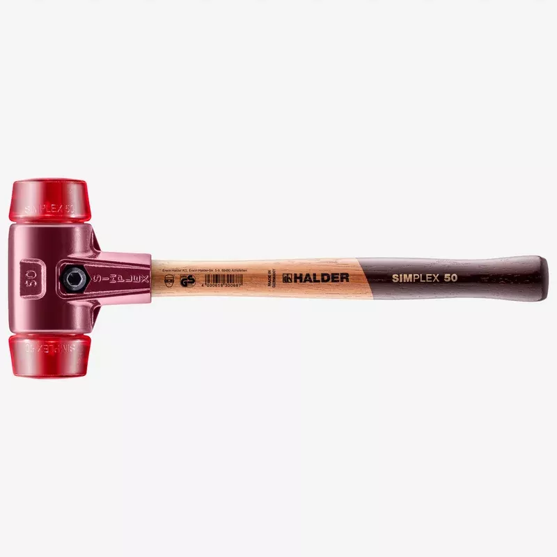 Halder Simplex Mallet with Red Acetate Plastic Inserts and Cast Iron Housing, 1.97" / 39.51 oz.