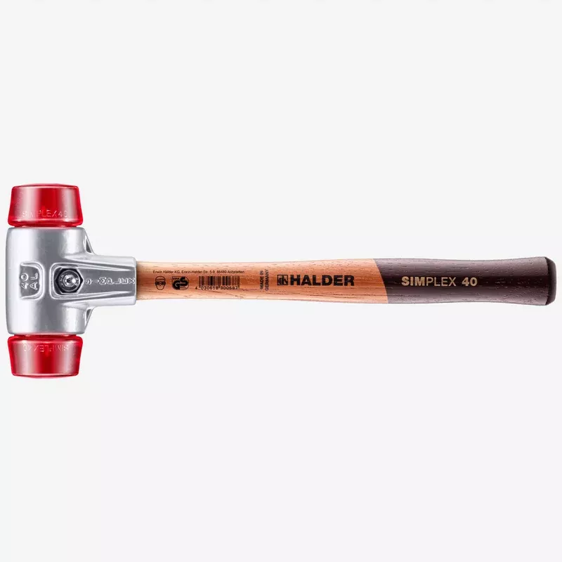 Halder Simplex Mallet with Red Acetate Plastic Inserts and Lightweight Aluminum Housing, 1.18" / 7.23 oz.