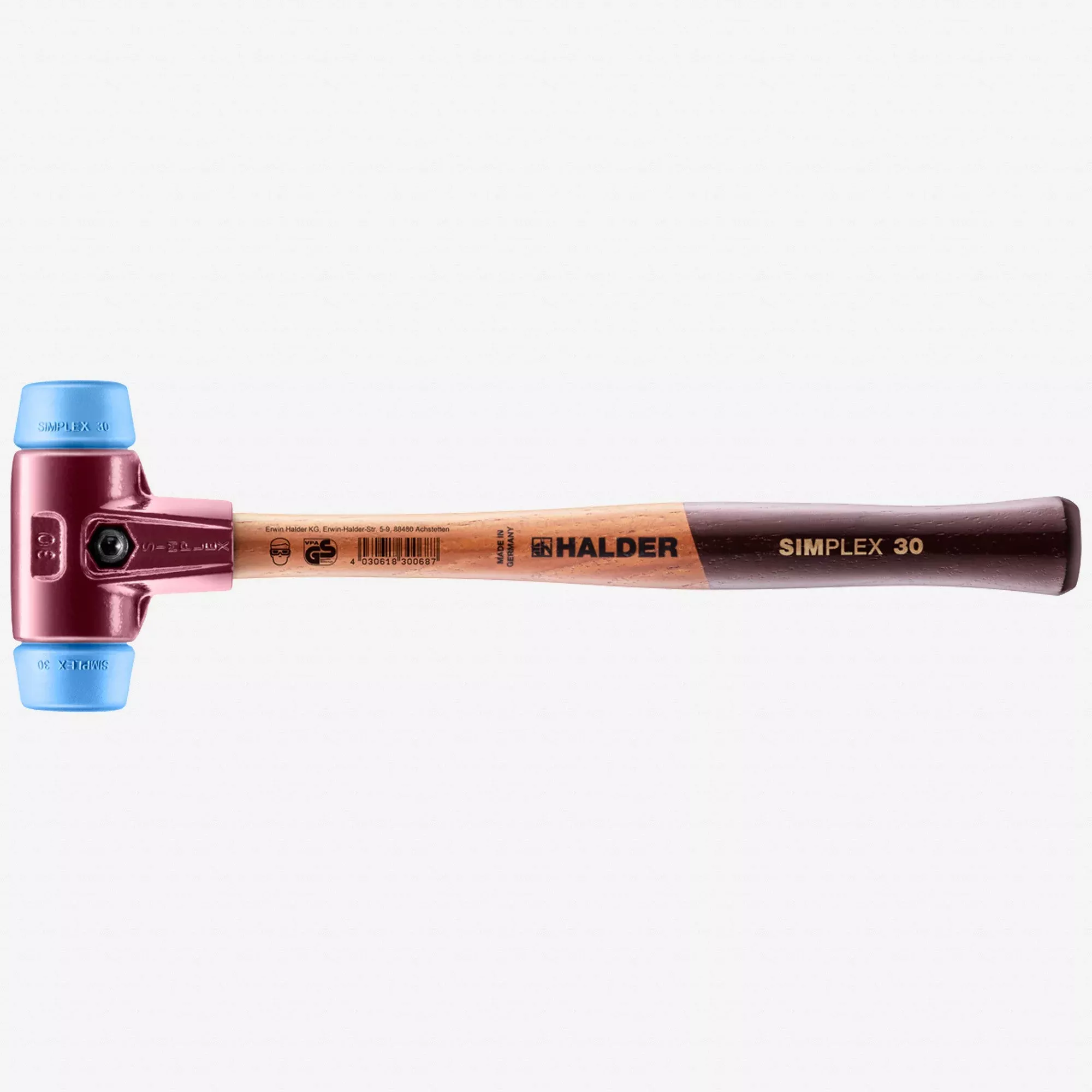 Halder Simplex Mallet with Soft Blue Rubber Inserts and Cast Iron Housing, 1.2"/ 12.35 oz