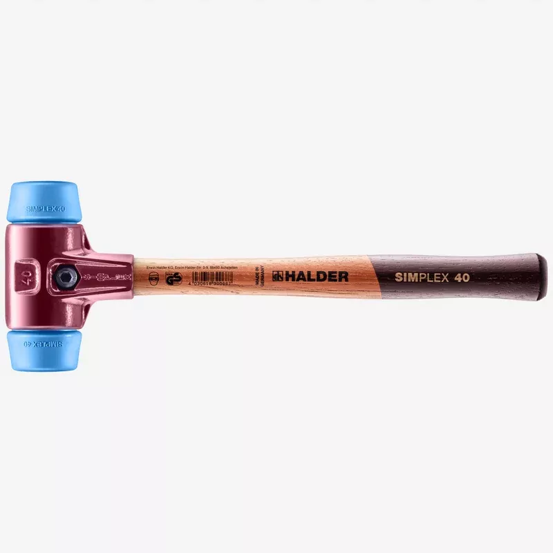 Halder Simplex Mallet with Soft Blue Rubber Inserts and Cast Iron Housing, 1.57"/ 12.35 oz