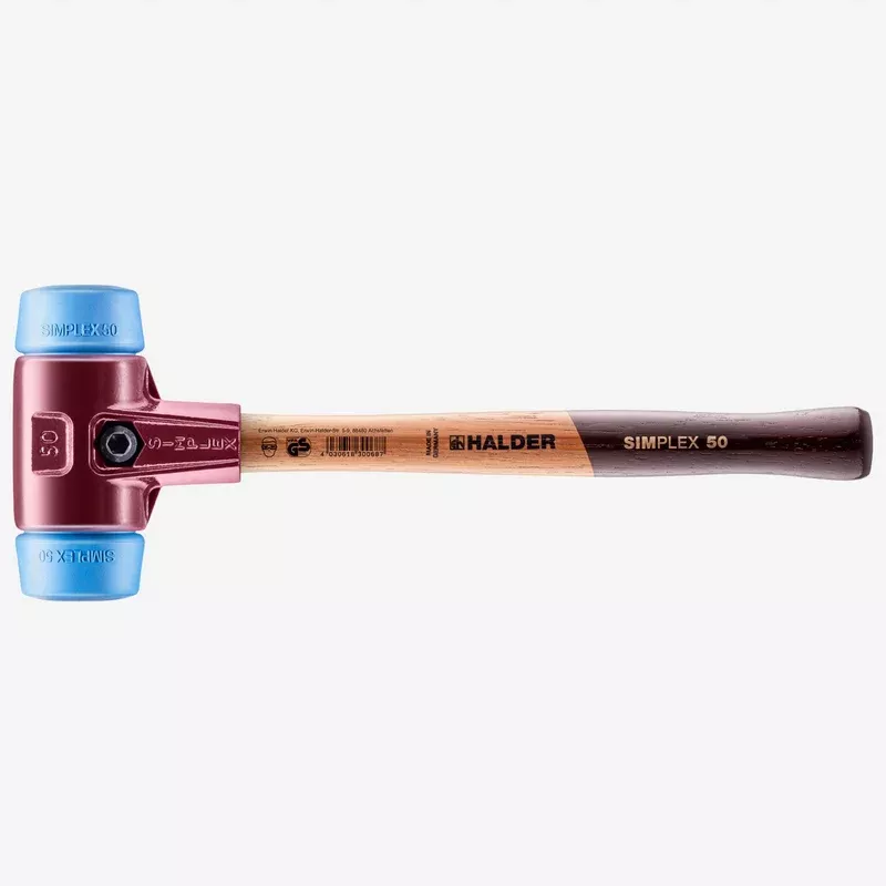 Halder Simplex Mallet with Soft Blue Rubber Inserts and Cast Iron Housing, 1.97"/ 12.35 oz