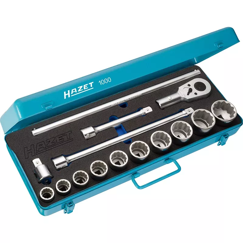 Hazet 1000Z 12-point Socket Set, 3/4" Drive, 22-50mm, 15 Pieces