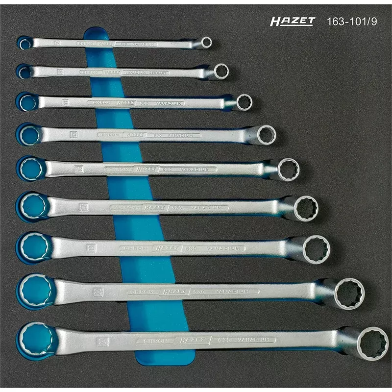 Hazet 163-101/9 Double Box-End Wrench Set, 12-Point Profile, 9 Pieces