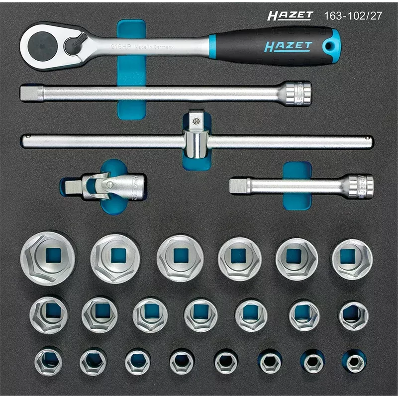 Hazet 163-102/27 Socket Set, Outside Hex Traction Profile, 26 Pieces