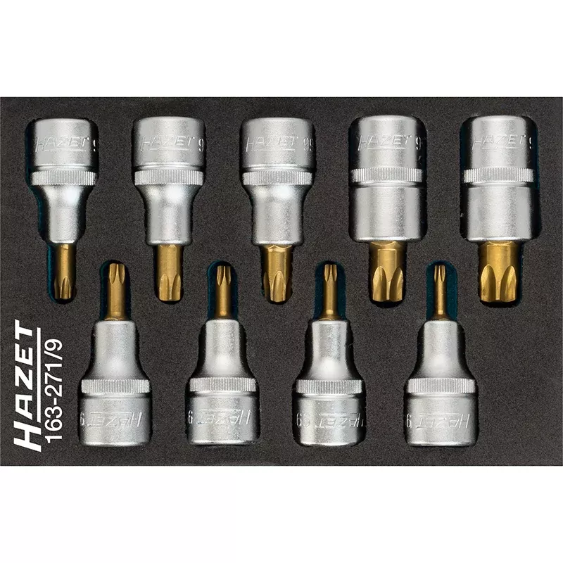 Hazet 163-271/9 TORX Screwdriver Socket Set, 1/2" Drive, 9 Pieces
