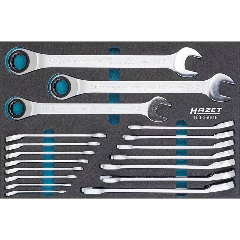 Hazet 163-366/18 Ratcheting Combination Wrench Set, 18 Pieces